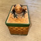 Mid Century Shanghai Handicrafts Wicker   Wood  Frog W glass Eyes Lidded Box