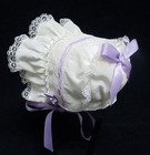 New White With Lavender Trim Baby Bonnet