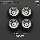 1 64 Metal Wheels Rims Tires Set For Diecast Models -work Excel Silver - Bc64076