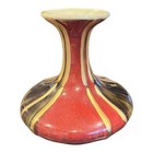 Vintage Fluted Genie Vase Porcelain Gold Stripes Red Olive Green 6 