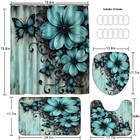 4 Pcs Shower Curtain Sets Rugs Rustic Teal Flower Bathroom Decor Accessories