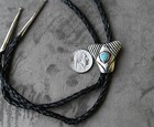 Vintage  1950 s  Navajo Bolo Tie Sterling Silver   Sleeping Beauty Turquoise 30g