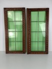 Gorgeous Large Hand Carved Wooden Door Panels Green  Glass Pair  Antique