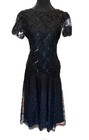 Vtg Y2k Dress Lace Black Tea Length Sz 8 All Over Sequins Fairygoth Whimsygoth