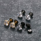 2pcs Men s Women s Stainless Steel Charm Round Cubic Zirconia Ear Studs Earrings
