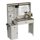 Farmhouse Makeup Vanity Sliding Barn Door Vanity Table Set W  Lighted Mirrored