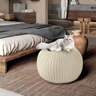 Handmade Knit Ottoman Pouf Cover  Beige  no Filler 