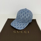 Gucci Gg Monogram Pattern Logo Silver Lam   Canvas Baseball Cap Hat Blue Size M