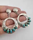Vtg Navajo Sterling Silver Royston Turquoise Stamped Dangle Post Earrings 2 5 