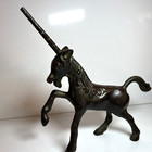 Bronze Unicorn Statue Figure Prancing Xtra Long Horn Adorable Curly Mane Vtg 10 