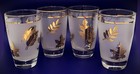 Set Of 4 Libbey Gold Leaves Frosted Tumbler Vintage Mid-century Era Glasses Exc 