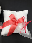 Set Of 2 White Wedding Ring Bearer Pillow  Flower Girls Basket With Peach Ribbon