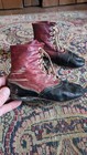 Rare Antique Early Primitive Leather Red Childs Laced High Top Shoes 6 5 