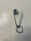 Native American  Navajo Silver  turquoise Large  Safety Pin Key Holder Vintage