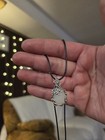 Black Cord Necklace Silver Tone Oval White Stone Pendant Adjustable Lobster 21 