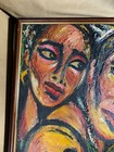 Large Vintage  trio Of Faces And Doll Scene   Oil Painting - Framed