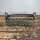 Vintage Bronze Tone Metal   Wicker Rectangular Basket With Handles