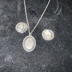 Vintage Sterling Silver Engraved Clip Earrings And Necklace Pendant Necklace