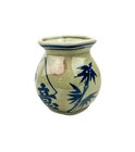 Vintage Blue   Gray Chinese Crackle Porcelain Jar With Bamboo   Character Design