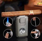 Cigar Lighter  Torch Lighter With V Cutter  Refillable Butane Gun metal Gray