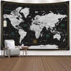 World Map  80  L X 60  W Black White 2 Tapestry Wall Tapestry World