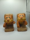 Vintage Pair Of Tiger Bookends Chalkware Signed Kitschy Retro Cool 70s