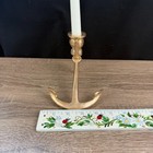 Single Vintage Solid Brass Nautical Anchor Maritime Ship Candle Stick Holder