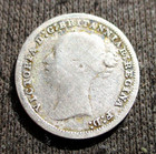Old Silver 3 Pence 1879 Coin United Kingdom Queen Victoria  young Head  Ag