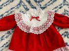 Vintage Toddler Girl Red Velvet White Frilly Lace Dress Size 4t