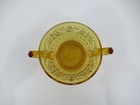 Amber Starburst Cut Glass Sugar Bowl Double Handle Vintage Mid Century Modern