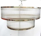 Vintage Antique Art Deco Brass Glass Rod Ceiling Fixture 8 Light Chandelier Lamp
