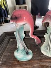 Set Of Two Vintage  Mid-century Art Deco Style Pink Flamingo Ceramic Figurine