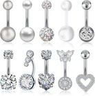 10pc 14g Stainless Steel Dangle Belly Button Rings For Women Cz Navel Piercing