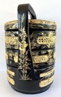 Antique Chinese Wedding Basket 3 Tier Black Lacquered With Gold Gilt