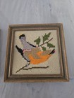 Vtg 30s  Birds Embroidery Cross Stitch Linen Wood Framed Set  4 Great Condition