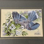Cashs Silk Woven Miniature Picture Blue Bird Blue Jay England Framed Vintage