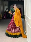 Tussar Silk Fabric Maroon Color Lehenga Choli With Yellow Dupatta For Wedding