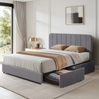 Upholstered Bed Frame   4 Storage Drawer Platform Queen Full Size With Headboard