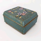 Antique Cloisonne Enamel Brass Trinket Box Floral Spirals Teal Blue Red