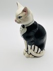 Vintage White   Black Porcelain Cat In Tuxedo  Very Good Condition  11   