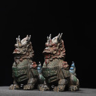 Vintage Asian Bronze Qilin Pair  Painted Kirin Beast Statues  Oriental Art Coll