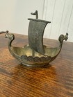 Vtg Norge Handstopt Tpb Tinn Pewter Viking Ship Norway Sail Salt Cellar 3   x2 5   