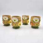 Mugs Fred Roberts Coffee Cup Poppies Yellow Orange Vintage Mid-century Set Of 4