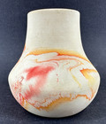 Vase Nemadji Art Pottery Southwest Mcm Danish Red Orange Swirl Marbled Vintage