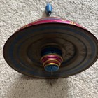Vtg Ohio Co  Art Tin Lithograph Burgundy  Navy  Dark Green Spinning Top Working 