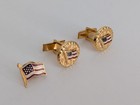 Vintage Us American Flag Gold Tone Cufflinks W  Tie Lapel Pin Patriotic Usa