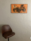 Vintage Original Oil Painting Mixed Media 3d Collage Wall Art 1970 s Orange Rust