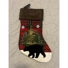 Bear Print Plaid Christmas Stocking With Faux Fur Trim Nwot  0554 