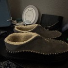Men s Gray Suede Slip-on Slippers Faux Fur Lined Rubber Sole Size 10
