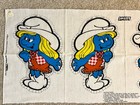 Vintage 1982 Craft Cut   Sew Fabric Panel Smurf   Smurfette Dolls Wallace Berrie